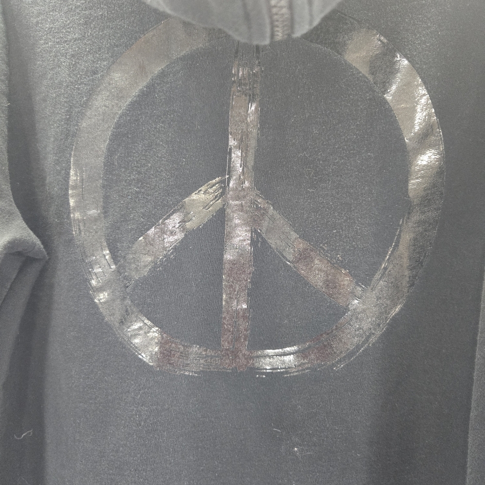 Norma Kamali Black Hoodie with Peace Symbol. XL. - Picture 2 of 6